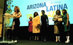 Elizabeth “Liz” Archuleta, center in white suit, among honorees of Latino Perspectives Magazine’s Arizona Latina Trailblazers for 2012. Photo by Frank X. Moraga / AmigosNAZ
