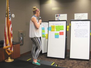 A member of the Manifesto Project discusses suggestions provided by members of the public during the group’s July 16 meeting held at the High Country Conference Center in Flagstaff. Photo by Frank X. Moraga / AmigosNAZ