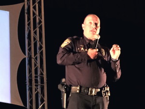 Flagstaff Police Department Assistant Chief Walt Miller presents information at the community school safety forum at Flagstaff High School on April 21, 2015. Photo by Frank X. Moraga / AmigosNAZ ©2015